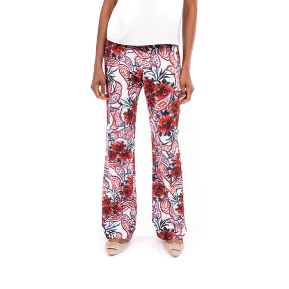 Badgley Mischka Size 6 Paisley Wide Leg Pants Red Multi Stretch Crepe Floral - Picture 1 of 12